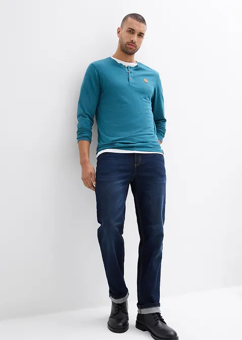Henley shirt van biologisch katoen (set van 2), lange mouw, bonprix