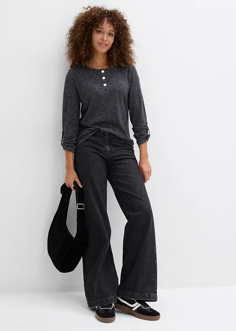 Longsleeve met knoopsluiting van katoenmix, bonprix