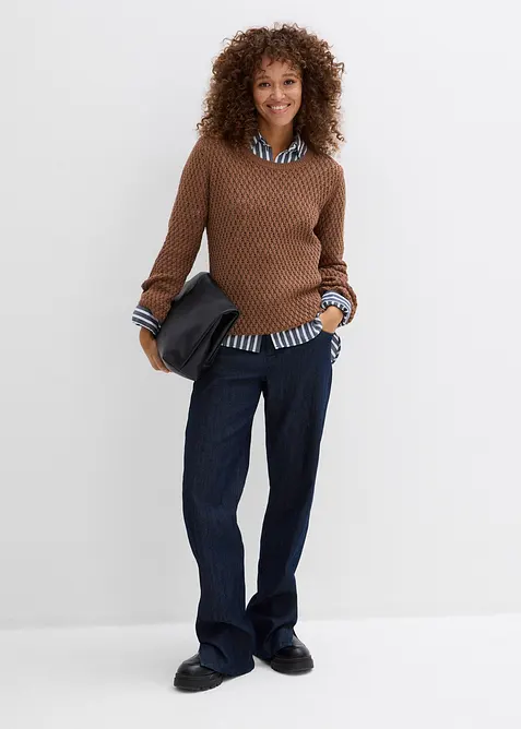 Gebreide trui met structuur in een katoenmix, bonprix