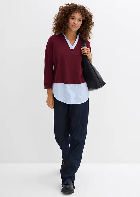 Fijn gebreide trui met blouse-inzet, bonprix