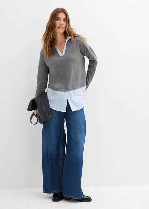Fijn gebreide trui met blouse-inzet, bonprix