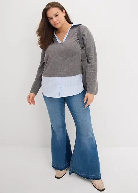 Fijn gebreide trui met blouse-inzet, bonprix