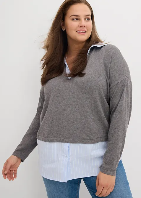 Fijn gebreide trui met blouse-inzet, bonprix