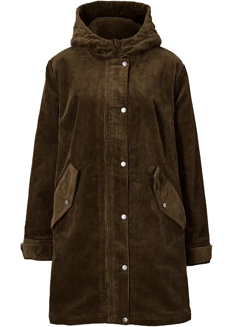 Warme corduroy parka met teddy voering in capuchon, A-lijn, bonprix