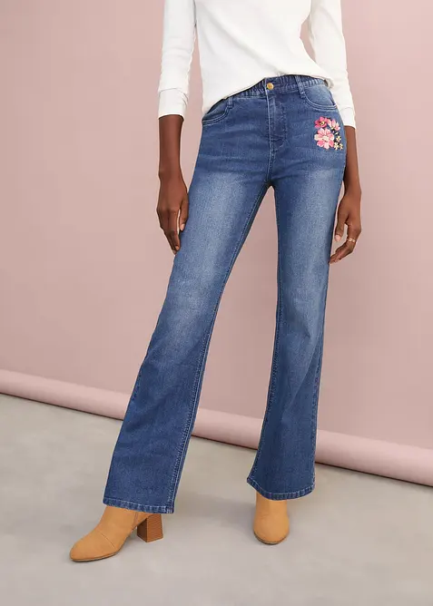 High waist jeans met comfortband, bootcut, bonprix