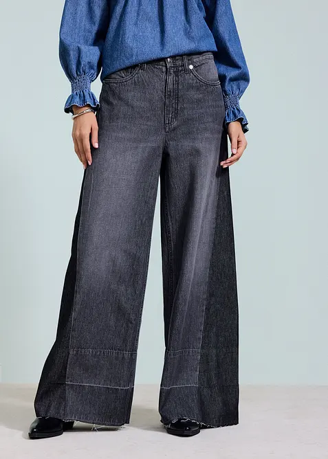 Wide leg jeans high waist met inzetstuk, bonprix