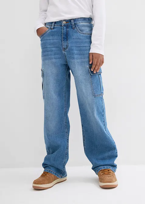 Cargo jeans loose fit straight met verstelbare tailleband en stretch, bonprix