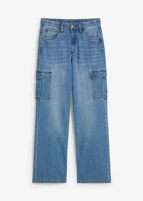 Cargo jeans loose fit straight met verstelbare tailleband en stretch, bonprix