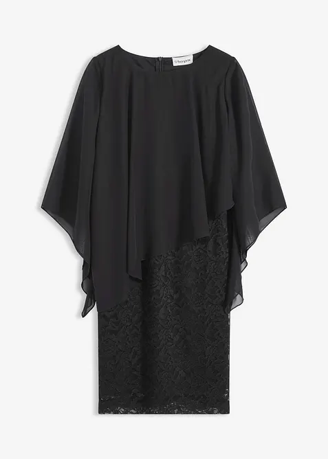 Mini jurk van kant met cape van fijne chiffon, bonprix