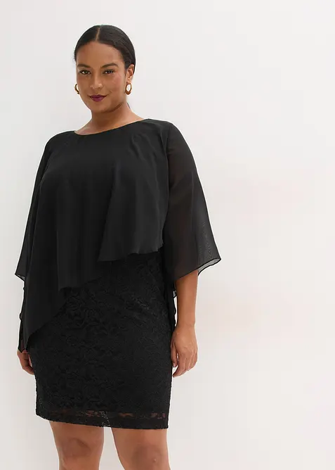 Mini jurk van kant met cape van fijne chiffon, bonprix