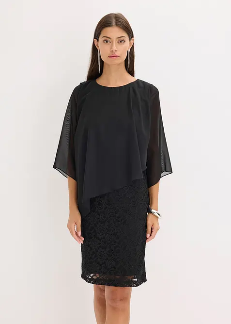 Mini jurk van kant met cape van fijne chiffon, bonprix