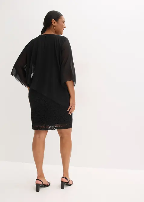 Mini jurk van kant met cape van fijne chiffon, bonprix