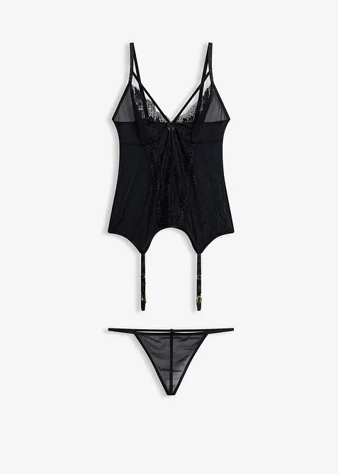 Bustier met jarretels en string (2-dlg. set), bonprix