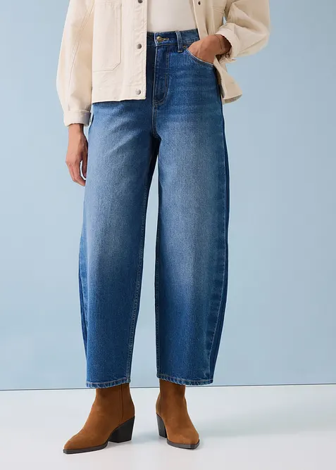 Barrel jeans high waist, cropped, bonprix