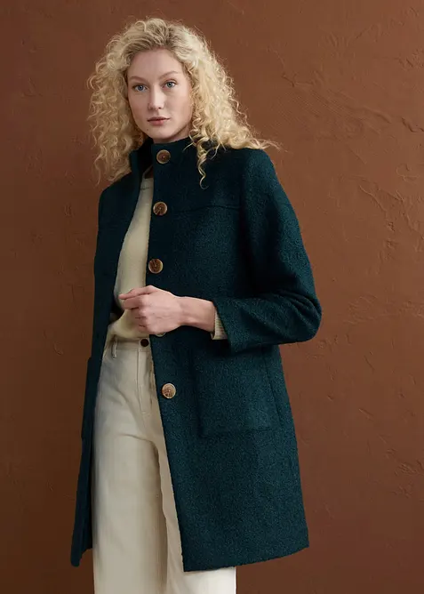 Lange bouclé jas met zakken, bonprix