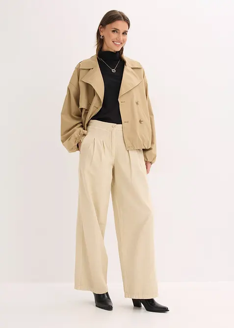 Broek met plooien van puur katoen, bonprix