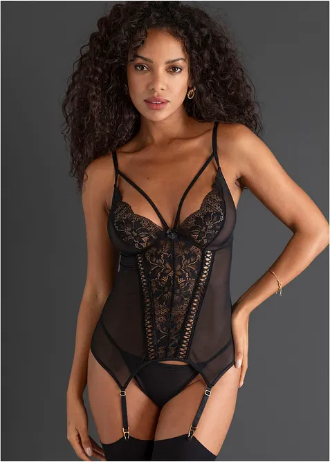 Bustier met jarretels en string (2-dlg. set), bonprix