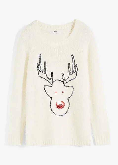 Kersttrui met pailletten rendier, bonprix