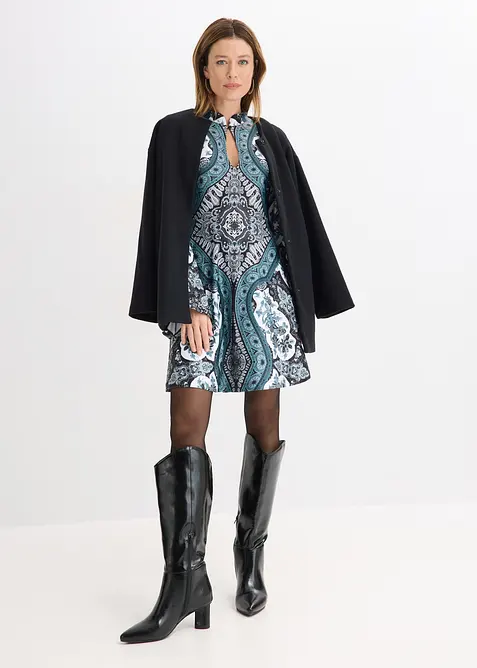 Jersey jurk met opstaande kraag en volantmouwen, bonprix