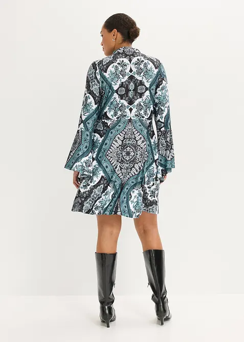 Jersey jurk met opstaande kraag en volantmouwen, bonprix