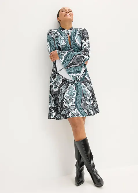 Jersey jurk met opstaande kraag en volantmouwen, bonprix