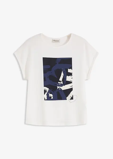 Shirt met viscose en glanzende steentjes, bonprix