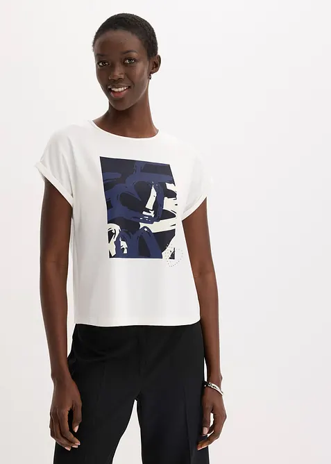 Shirt met viscose en glanzende steentjes, bonprix