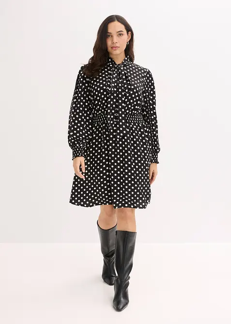 Jurk met strikkraag van soepel satijn, bonprix