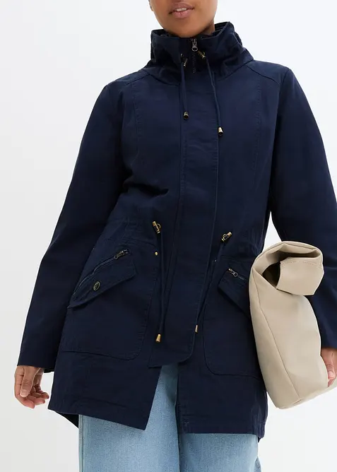 Korte katoenen parka met opstaande kraag, getailleerd, bonprix