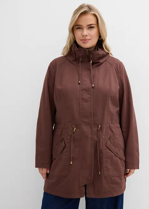 Korte katoenen parka met opstaande kraag, getailleerd, bonprix