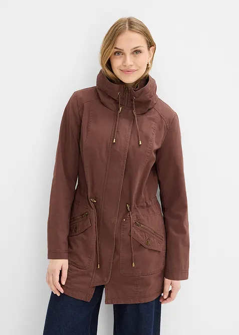 Korte katoenen parka met opstaande kraag, getailleerd, bonprix