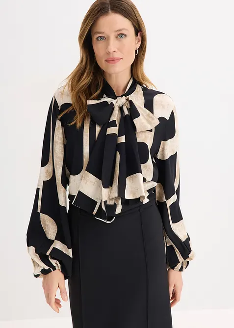 Blouse met strik van soepelvallende viscose, bonprix