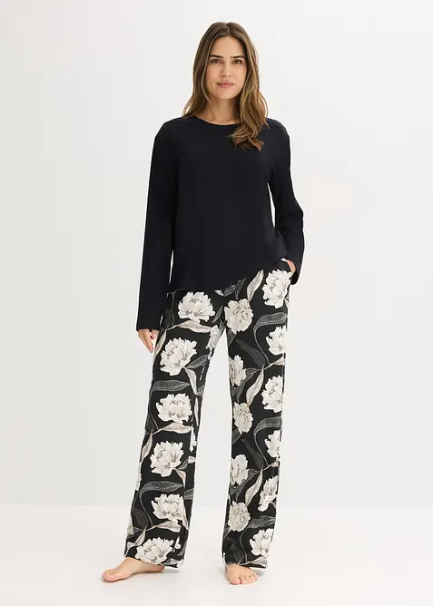 Pyjama met viscose en wijde pijpen, bonprix