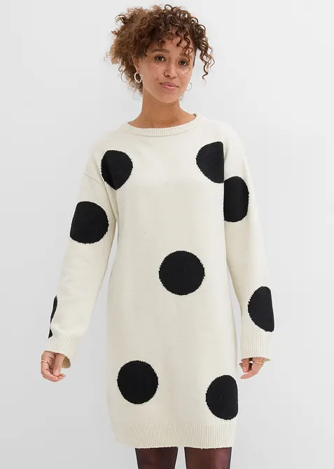 Oversized gebreide jurk met stippen, bonprix