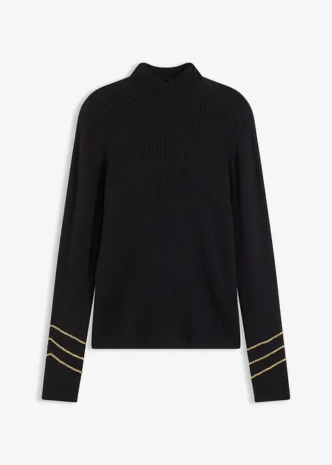 Fijngebreide trui met goude biezen, bonprix