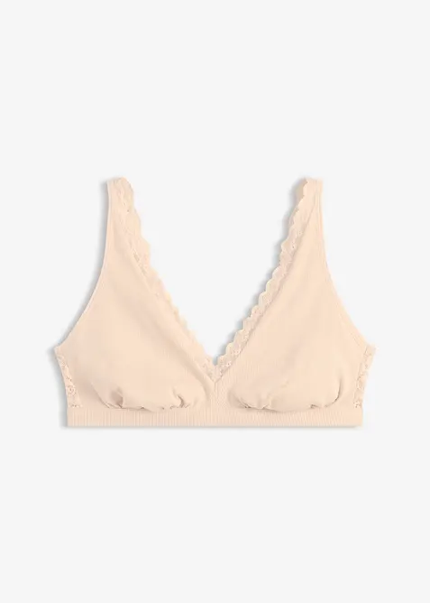 Geribde bralette met biologisch katoen en kant, bonprix