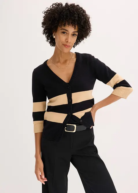 Gebreid vest van katoen met strepen, bonprix