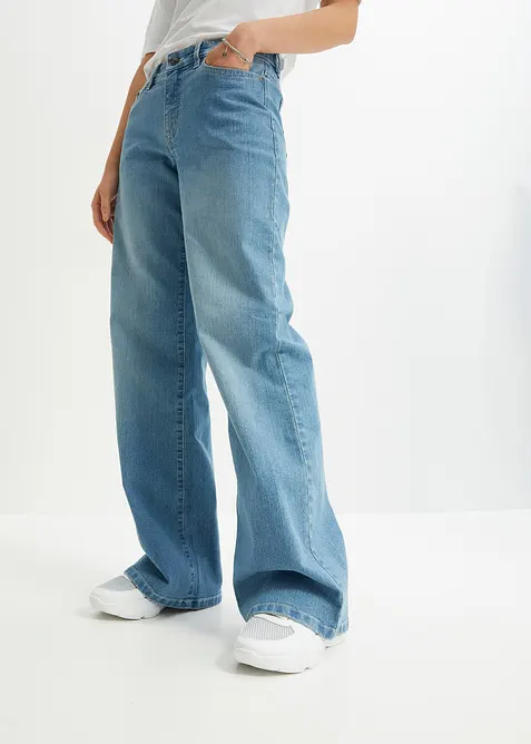Wide leg jeans mid waist, stretch, bonprix