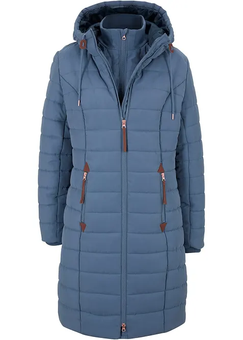 Lange gewatteerde jas, 2-in-1 look, bonprix