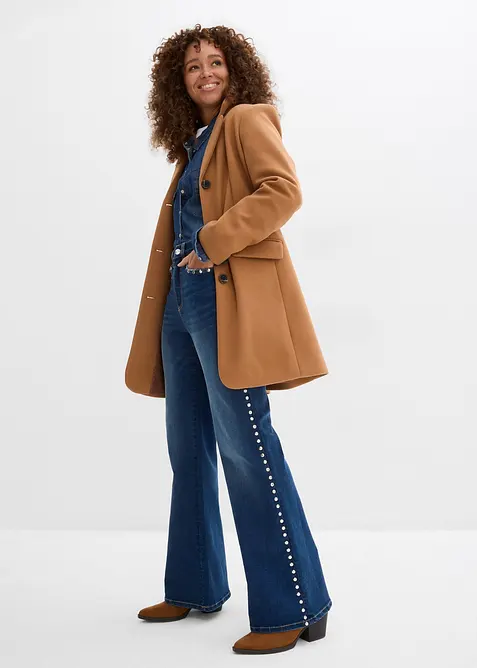 Flared jeans met studs, high waist, bonprix