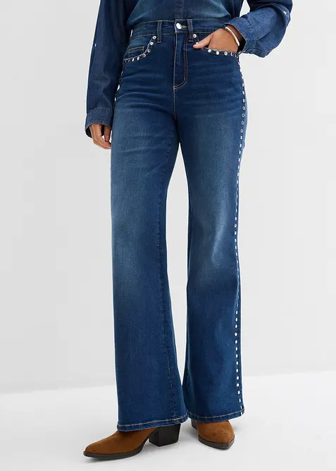 Flared jeans met studs, high waist, bonprix