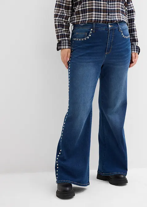 Flared jeans met studs, high waist, bonprix