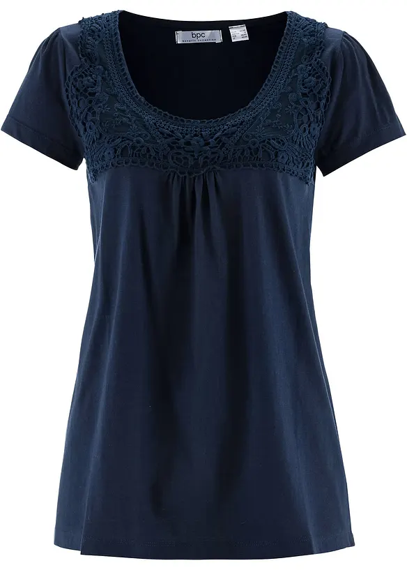 Katoenen shirt met kant, korte mouw, bonprix