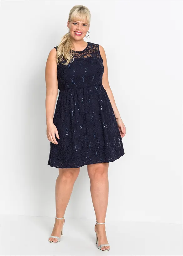 Kanten jurk met geborduurde pailletten, bonprix