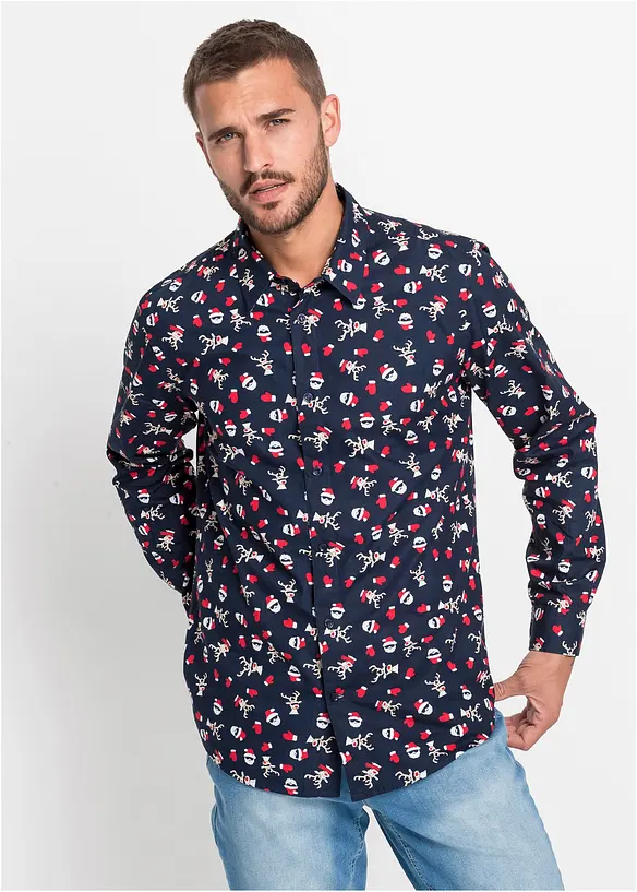 Overhemd met kerstprint, lange mouw, bonprix