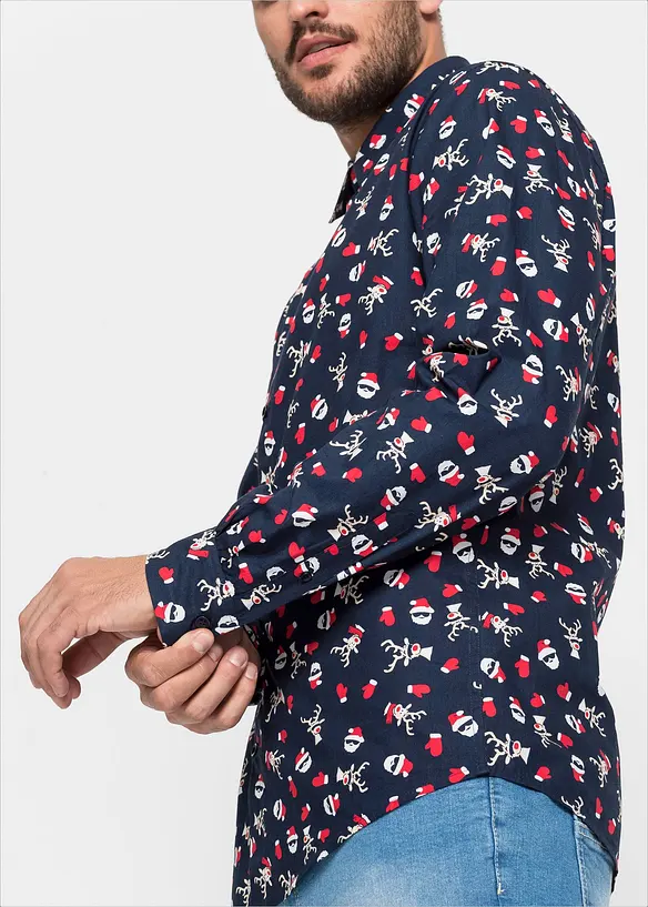 Overhemd met kerstprint, lange mouw, bonprix