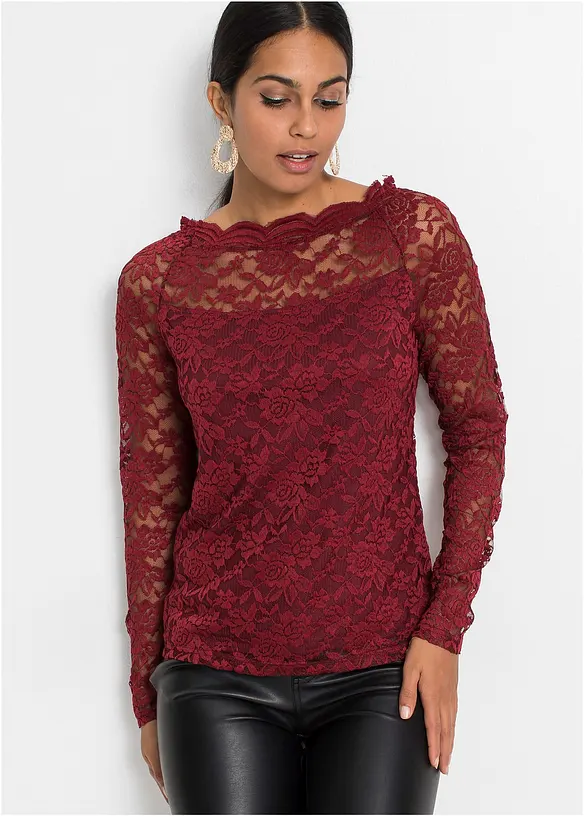 Kanten shirt met lange mouwen, bonprix