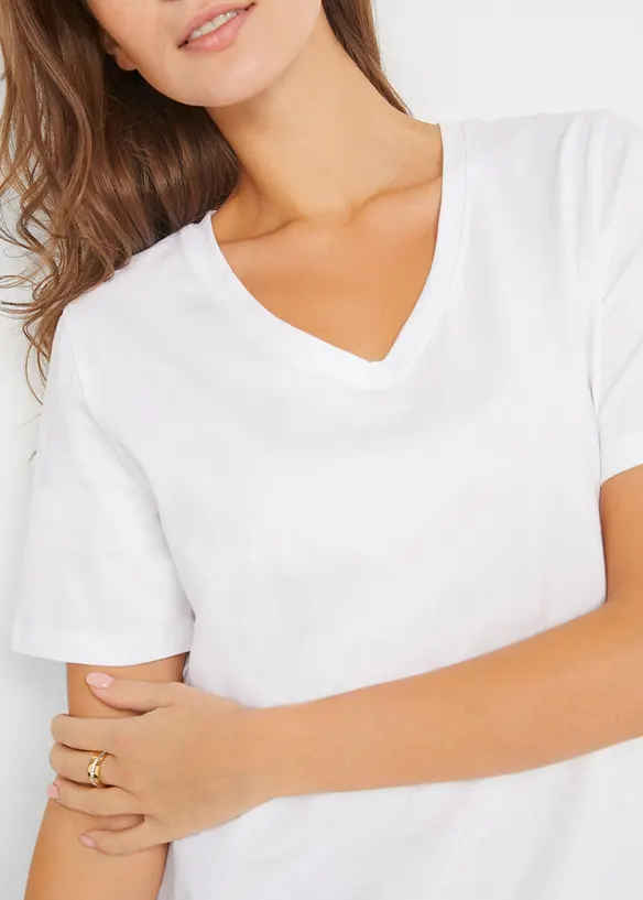 Basic longshirt met V-hals (set van 2), bonprix