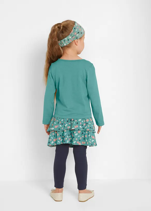 Meisjes longsleeve, rok, legging en haarband (4-dlg. set), bonprix