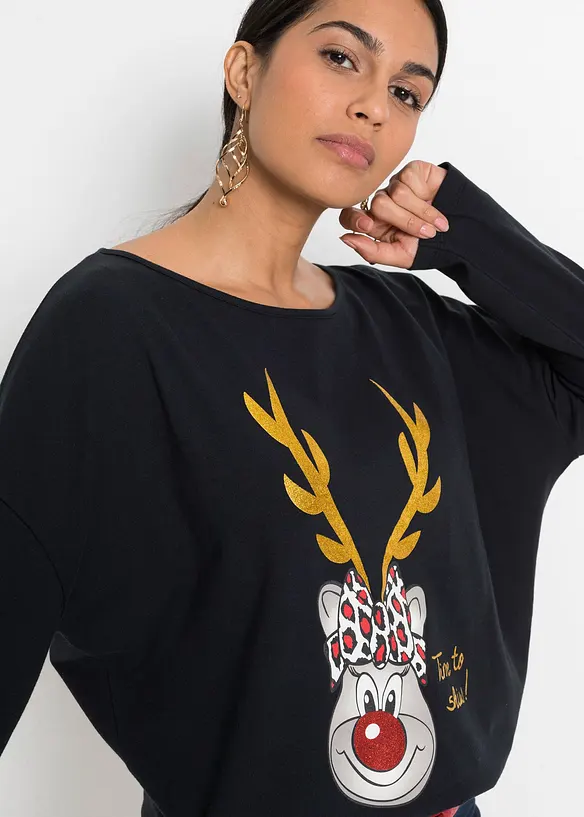 Off-shoulder shirt met kerstmotief, bonprix